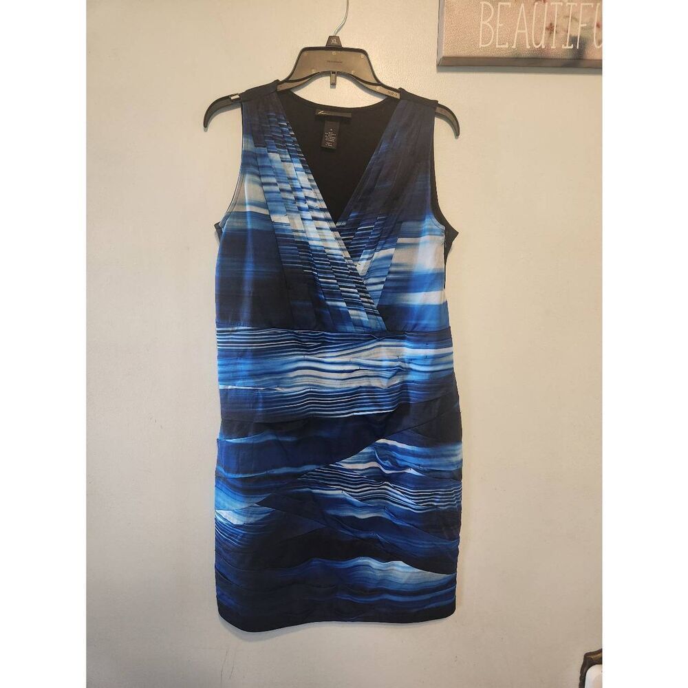 Lane Bryant Dress Size 16 Blue Black V-Neck Sheath Sleeveless Stretch Knee